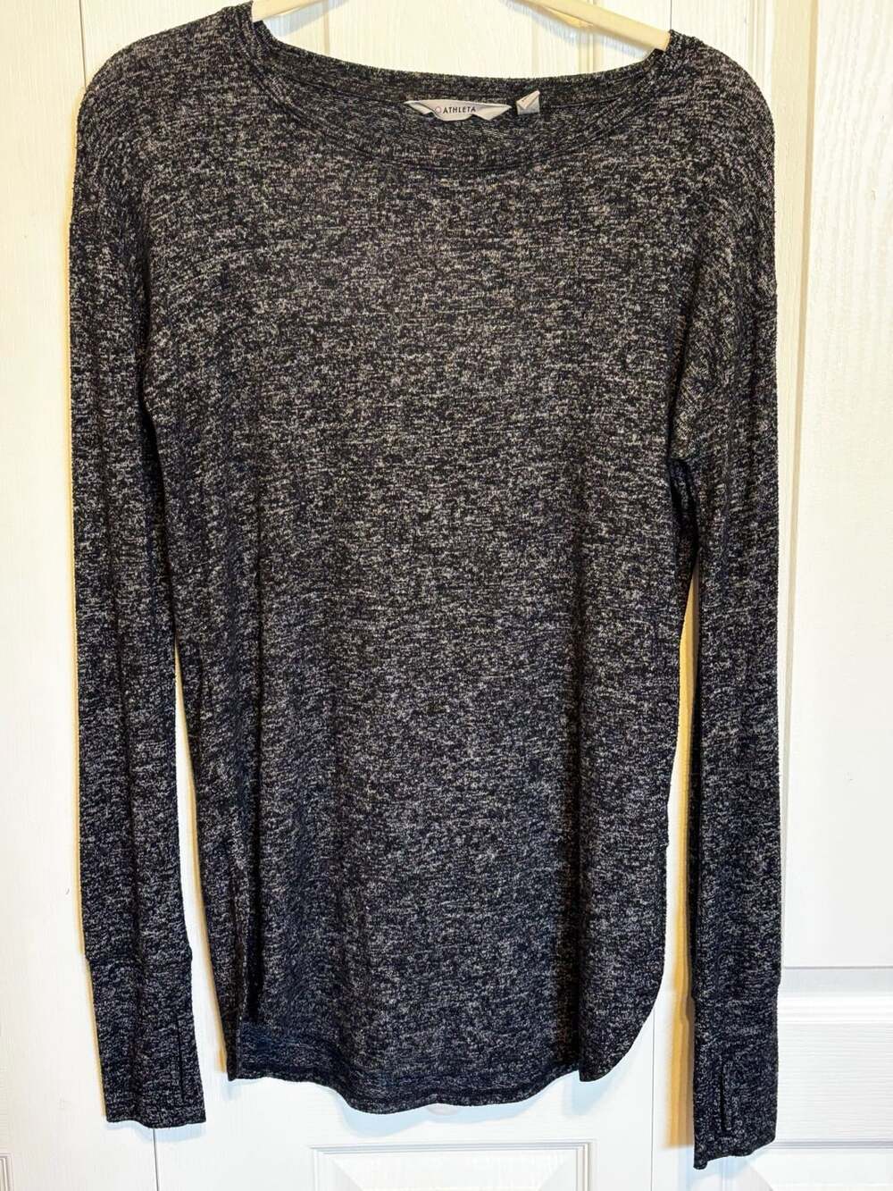 Athleta Heather Black Knit Rayon Blend Long Sleeve Thumb Hole Top Size XXS